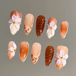 NailVesta GOLDEN MAPLE – 100% Handcrafted 3D Press-On Nails | Reusable, Long-Lasting, Salon-Quality