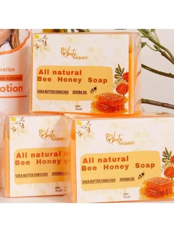 fayahut Natural Honey & Shea Butter Blend Soap Bars, 3-Pack Gentle Antibacterial Daily Facial Cleanser for All Skin Types, Paraben-Free Self Care Products, Honey Soothe Wash, 3‑Bar Value Set