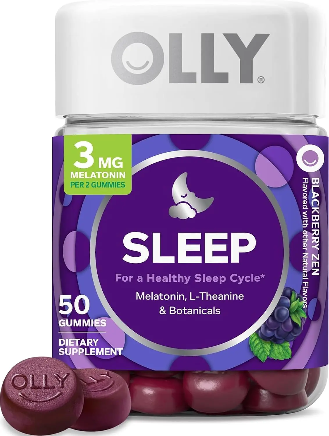 OLLY Sleep Support Gummy Supplement,* 3 mg Melatonin, L-Theanine - 50 Count