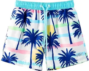 Angel Season Boys Swim Trunks with Compression Liner, Stretch Toddler & Little Boys Swim Shorts, Quick Dry Swimsuit Size 2–8