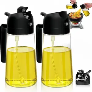 LMMAKE 2-in-1 Oil Dispenser Bottle Spray & Pour for Kitchen BBQ Salad Baking Steak Air Fryer BPA-Free Glass Black Precision Nozzle Control Utensils