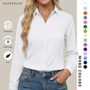 Siliteelon Button Down Dress Shirts for Women Long Sleeve Classic Fit Purple Shirt Woman Work Business Casual Collared Blouse Tops Formal Colorful Layering Outfits | January Outfits Inspo