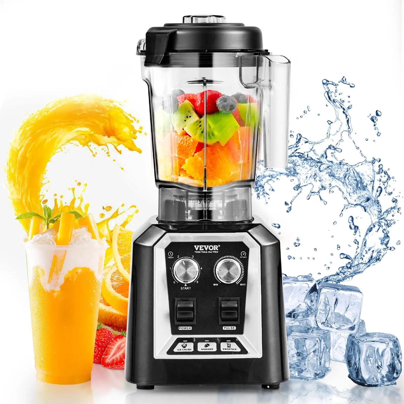 【Summerfinds】VEVOR Professional Blender Commercial Countertop Blenders68 oz Jar Blender ComboStainless Steel 3 Functions Blenderfor Frozen DrinksShakesSmoothiesPereeand Crush Ice, Juicer Blender, Blender Grinders,home essentials