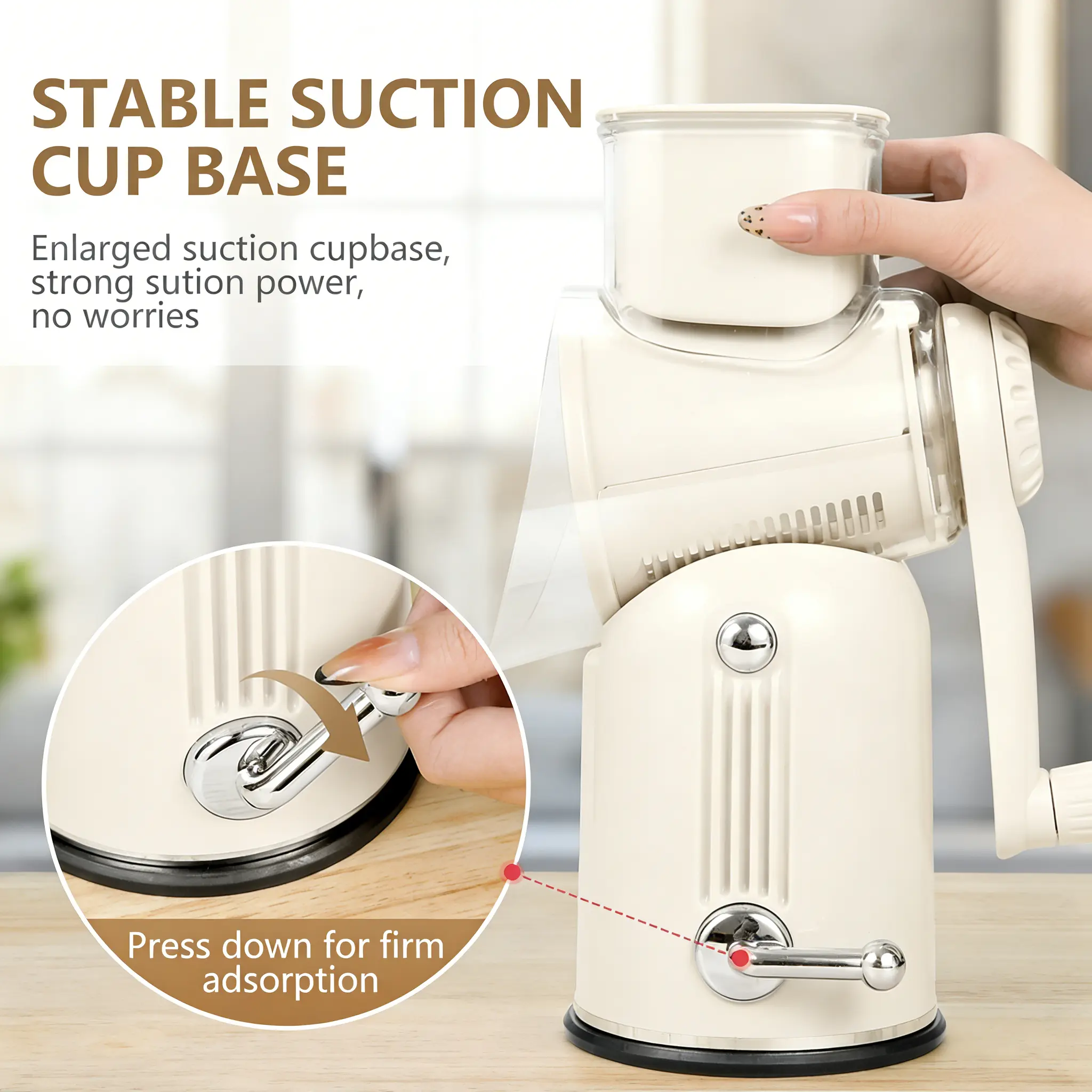5-in-1 Stainless Steel Hand Crank Rotary Cheese Grater - Veggie Chopper, Fruit Vegetable Slicer, Strong Suction Base, Blade Storage Box, Time-Saving Kitchen Utensil for Foodies