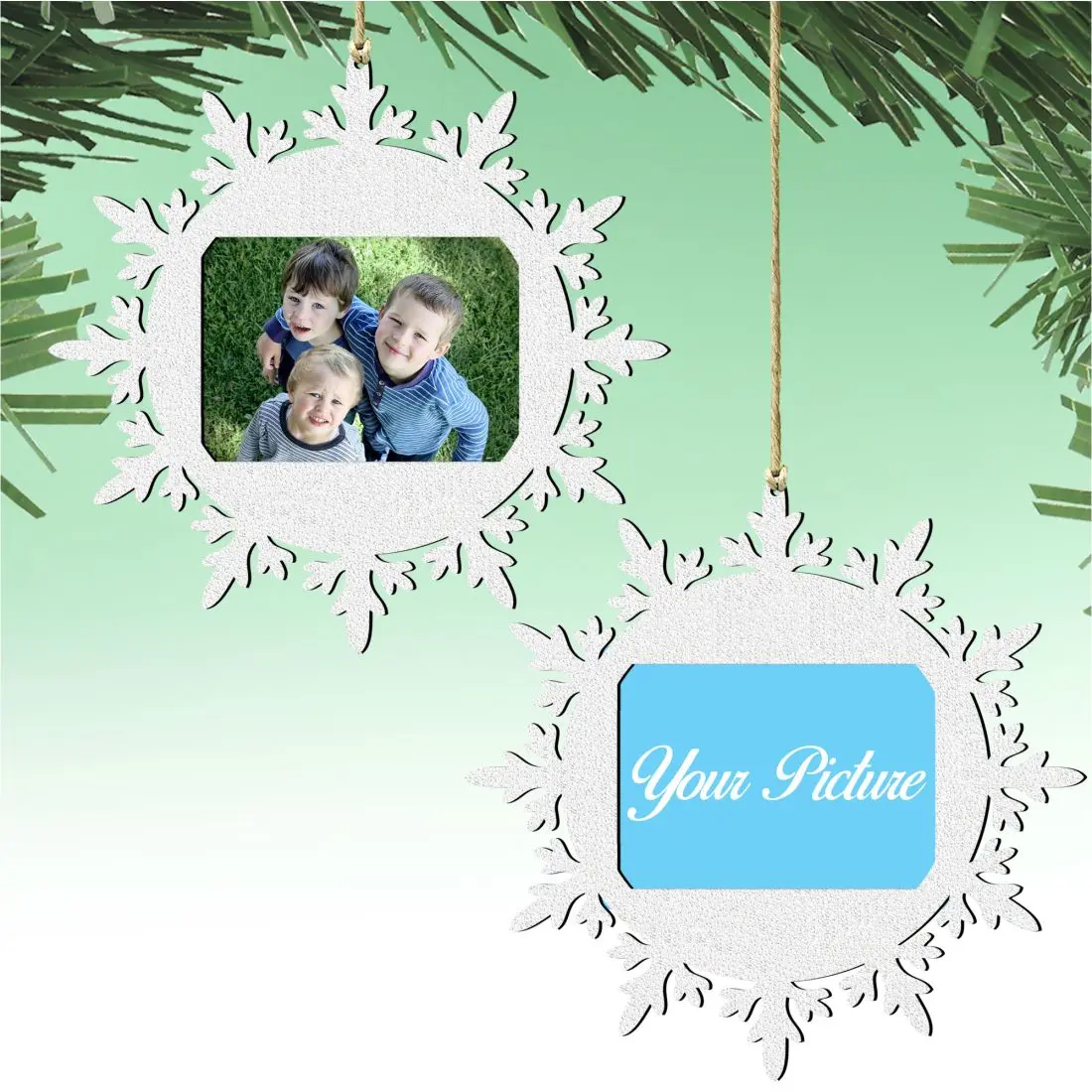 Designocracy 8141156PF-S2 Handmade Wooden Hanging Snowflake Picture Frame Ornaments, 5.5x25 in - Set of 2, Indoor Holiday Christmas Home Decoration, Ornament, 5.5 X 25 In