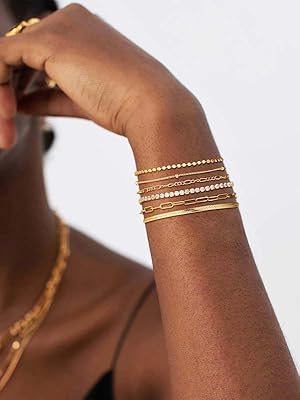 Tewiky Greenish Spring Waterproof Women's Bracelet Set - Trendy Dainty Jewelry Fashion Stackable Tennis Beaded Figaro Herringbone Paperclip Link Bracelet Pack