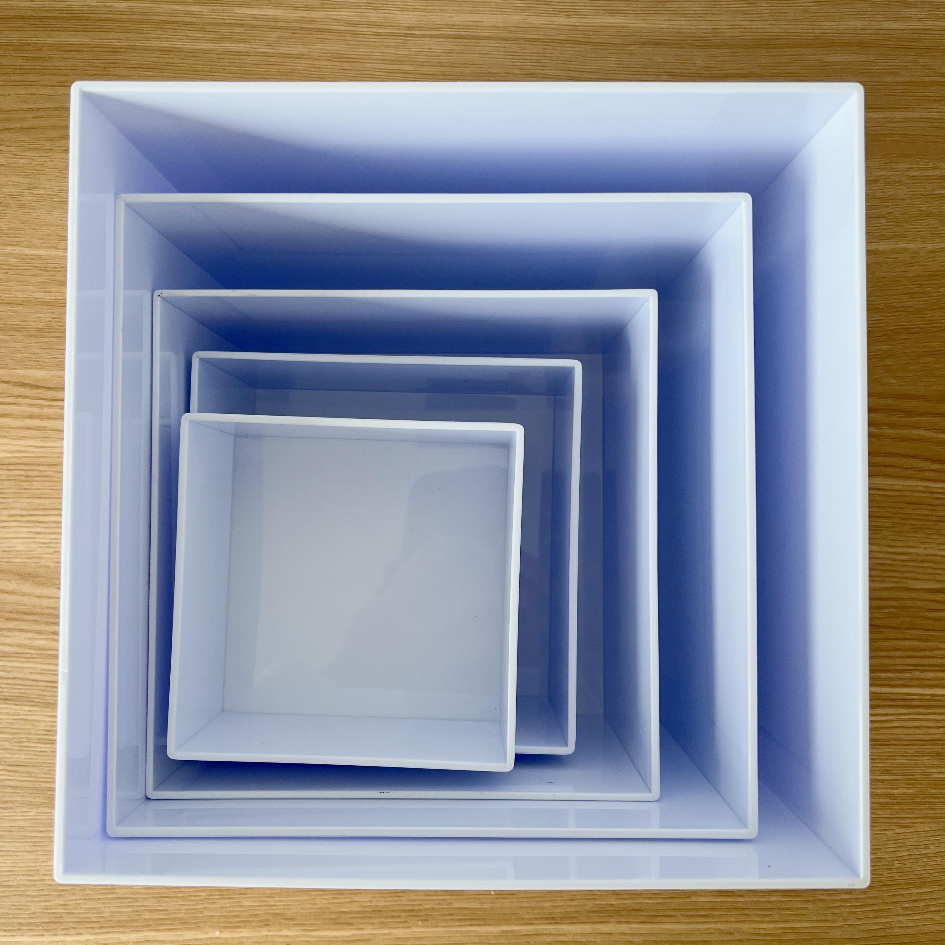 6 PCS Buffet Risers, Large Food Risers for Buffet Table, Display Stand Shelf for Party, Catering, Jewelry & Collectibles, White Plastic Nesting Boxes for Food Display