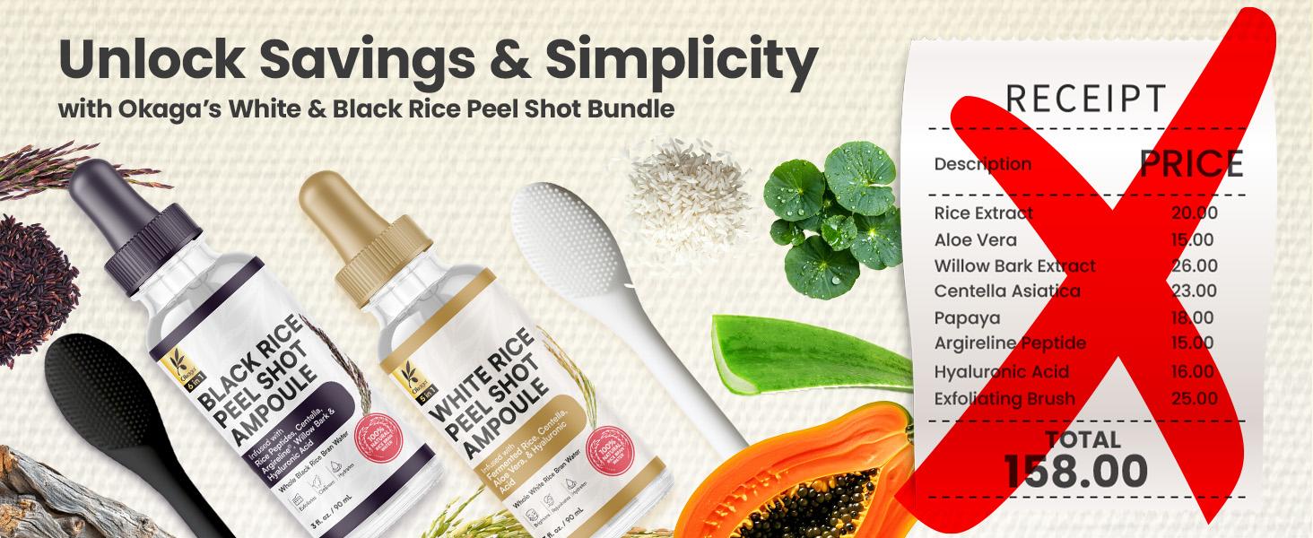 Okaga Natural Rice Peel Shot Ampoule Duo - 100% Organic Serums for Brightening, Exfoliating, and Moisturizing - Suitable for All Skin Types - Chemical Free Okaga Natural Rice Peel Shot Ampoule Duo - 100% Organic Serums for Brightening, Exfoliating, and Moisturizing - Suitable for All Skin Types - Chemical Free