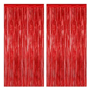 2 Pack Red Tinsel Backdrop, 3.28 FT x 7.05 FT Fringe Curtains, Red Foil Tinsel Party Streamer Backdrop Curtains for Valentines Day, Wedding Photo Backdrop Party Decorations for Wedding Anniversaries