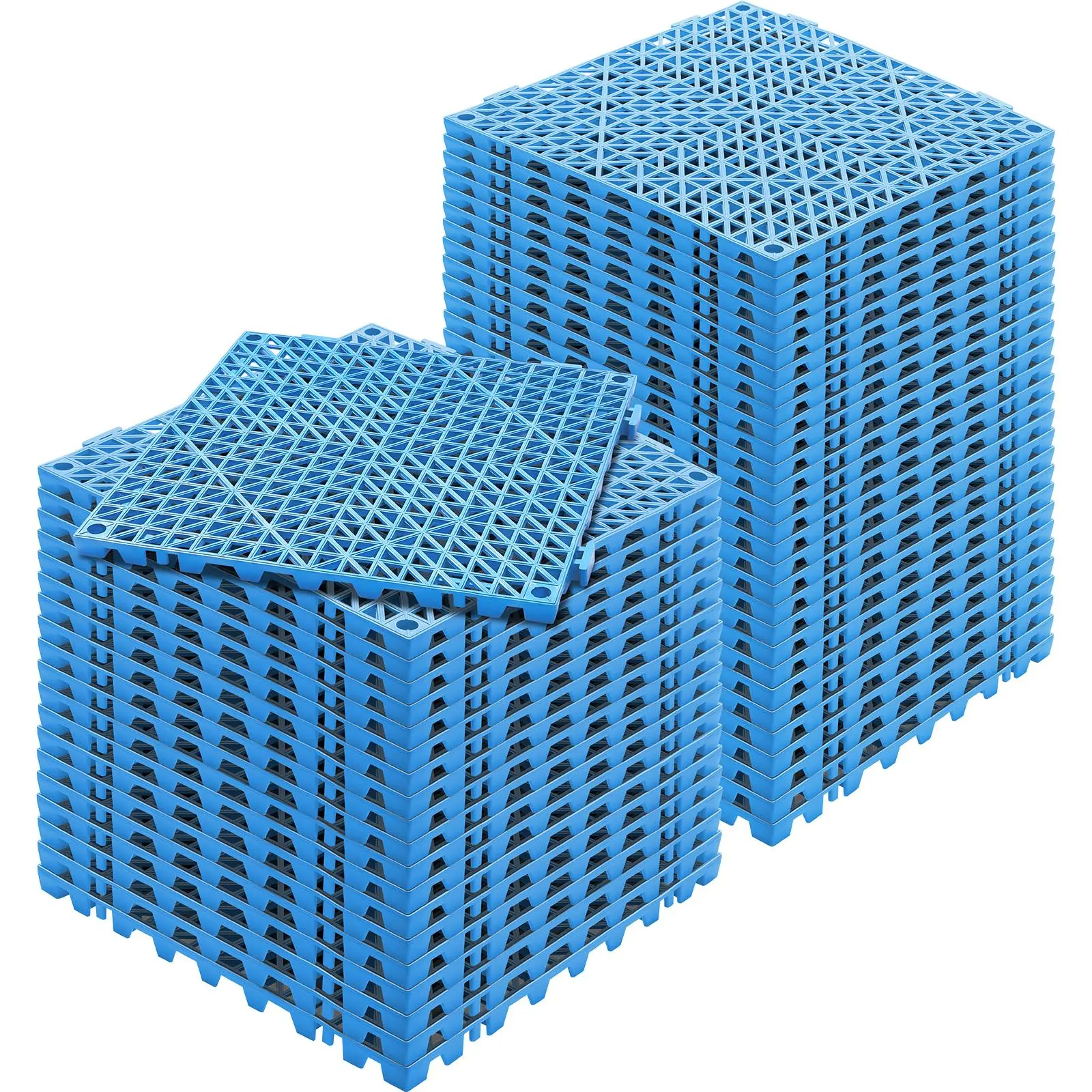 【FathersDayGift】VEVOR Interlocking Tile 50PCS Blue, Drainage Tiles 12" x 12" Splicing, Soft PVC Interlocking Drainage Floor Tiles, Non-Slip Drainage Holes for Restroom, Bathroom, Kitchen, Pool, Wet Areas