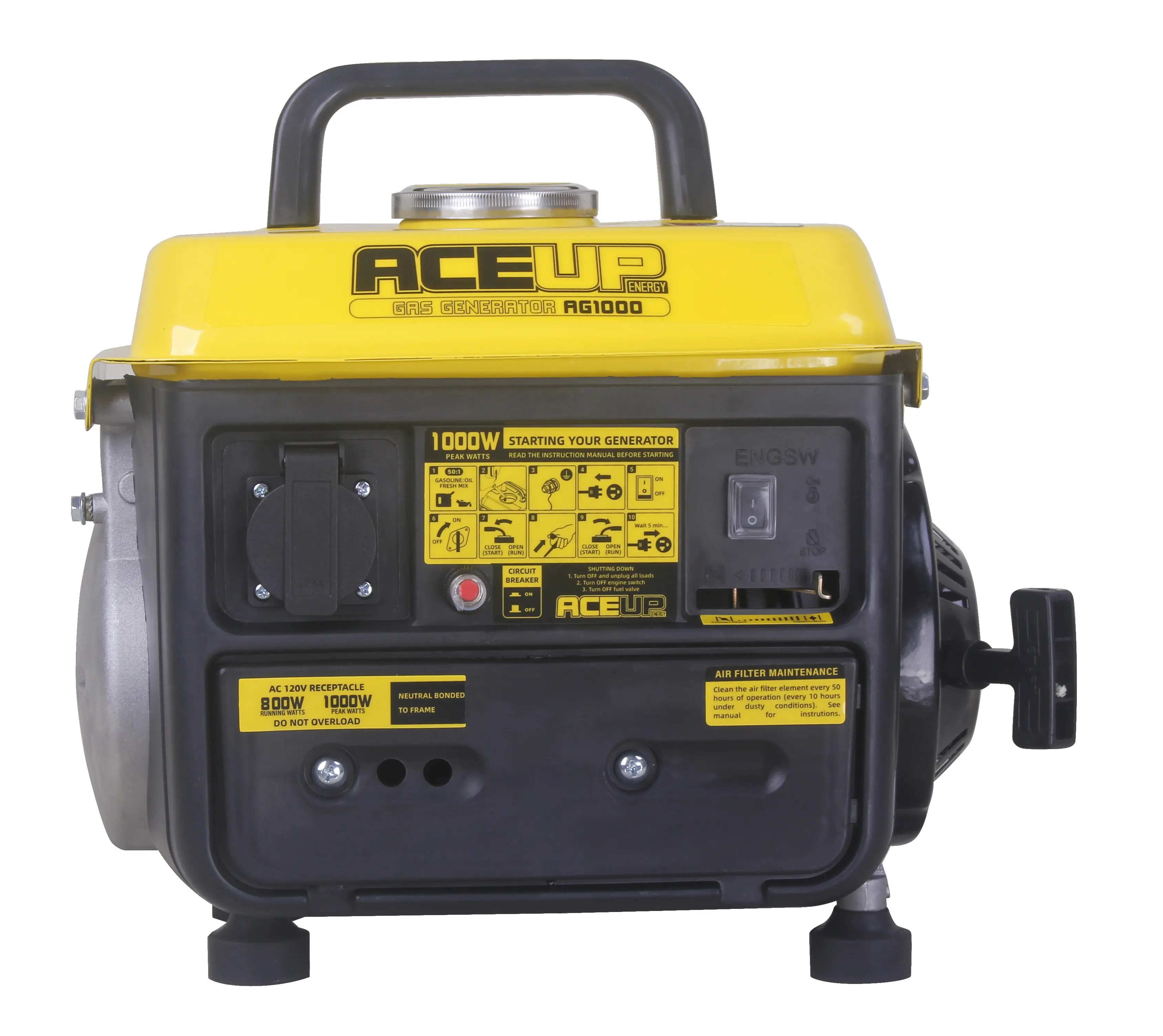 AceUp Energy AG1000 1000W 2-Stroke Gas Powered Portable Generator EPA & CARB Compliant for Home Use Efficient Fuel Consumption