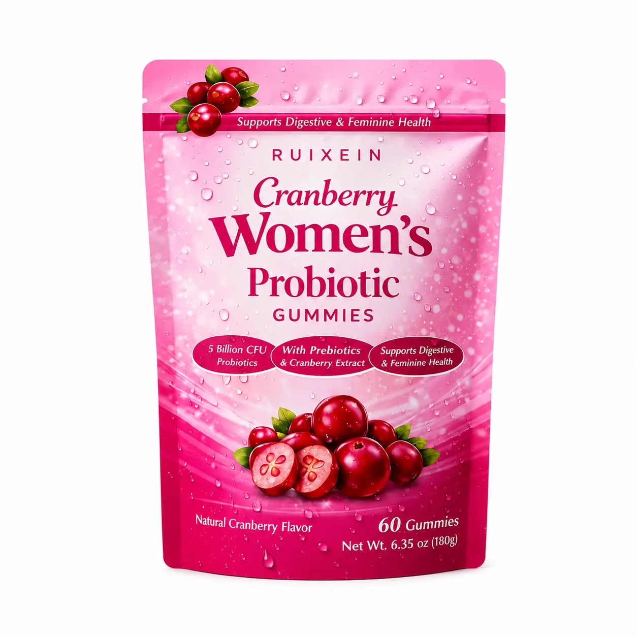 Women's Feminine Probiotic Gummies with Cranberries, 60 Count Fruit Gummies Probiotic & Prebiotic Supplements - Daily Supplemental Nutrition Support for Gut Health, Mother's Day Gift