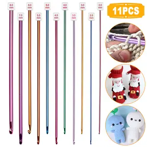 11Pcs Crochet Hook Knit Needles Set - 2-8mm Tunisian Crochet Hooks,Multicolor Afghan Craft Knitting Hooks,DIY Craft Knitting Tools,Gift for Beginners