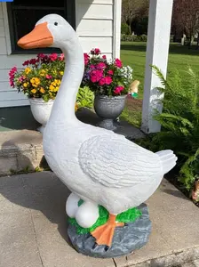 Large Concrete Goose Statue, American Dress, Outdoor Garden Decor (19 inch)