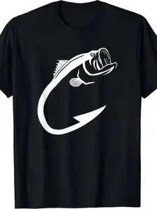 Minimalist Fish Hook Art T-Shirt - Cool Graphic Tee for Fishing Lovers & Art Enthusiasts Prints Classic