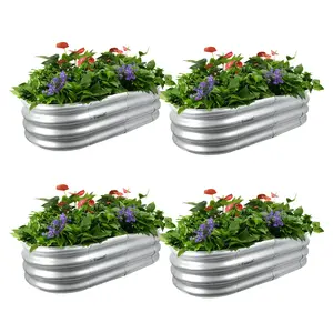 【2026 Upgraded】 4x2x1FT Galvanized Raised Garden Bed Kits, Oval Metal Planter Boxes with Open Bottom, Large Corrugated Steel Garden Bed for Vegetables, Flowers & Herbs, Rustproof & High Stability, Silver