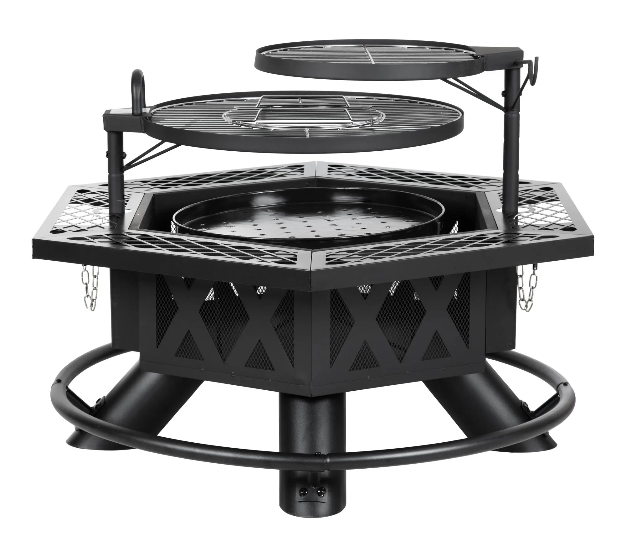 HEATMAXX Wood B urning Hex Shap ed Fire Pit wit h Cooking Grill