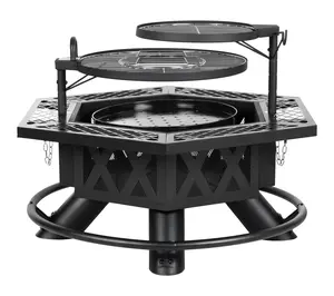 HEATMAXX Wood B urning Hex Shap ed Fire Pit wit h Cooking Grill