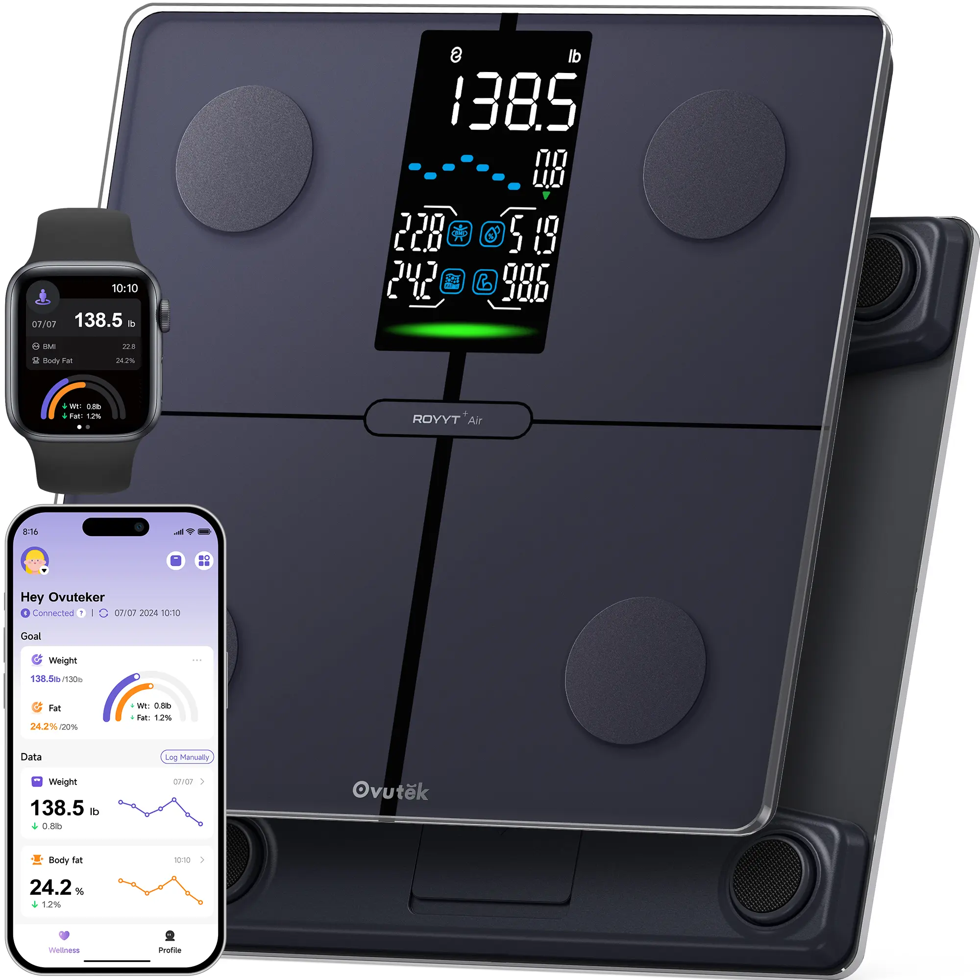 OVUTEK Smart Scale for Body Weight, Professional Bathroom Digital Scale with BMI, Body Fat, Muscle Mass, Most Accurate to 0.05lb, Large Display High Accurate Body Composition Machine with Fitness App,back to school