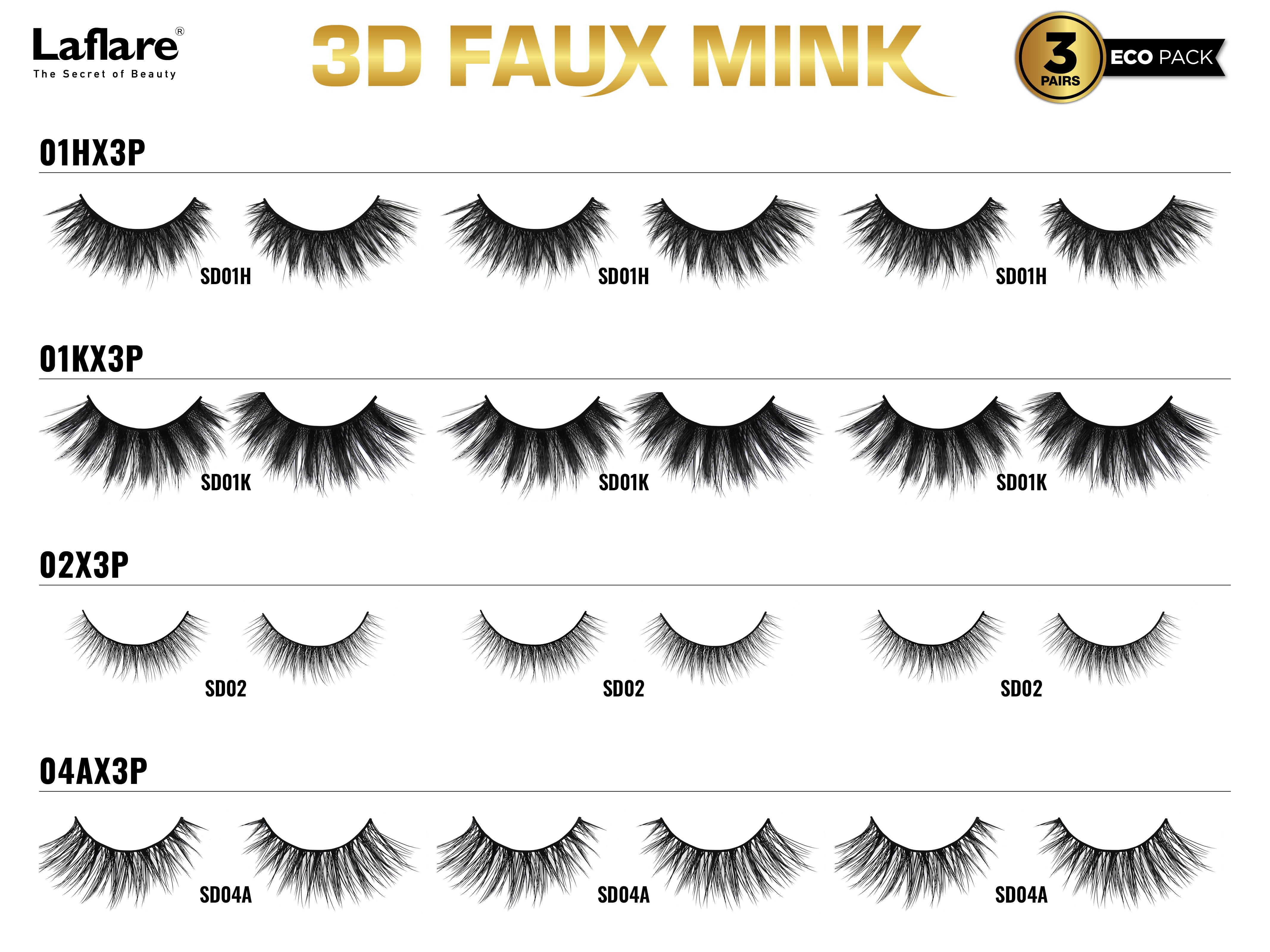 3D FAUX MINK 3 PAIRS ECO PACK