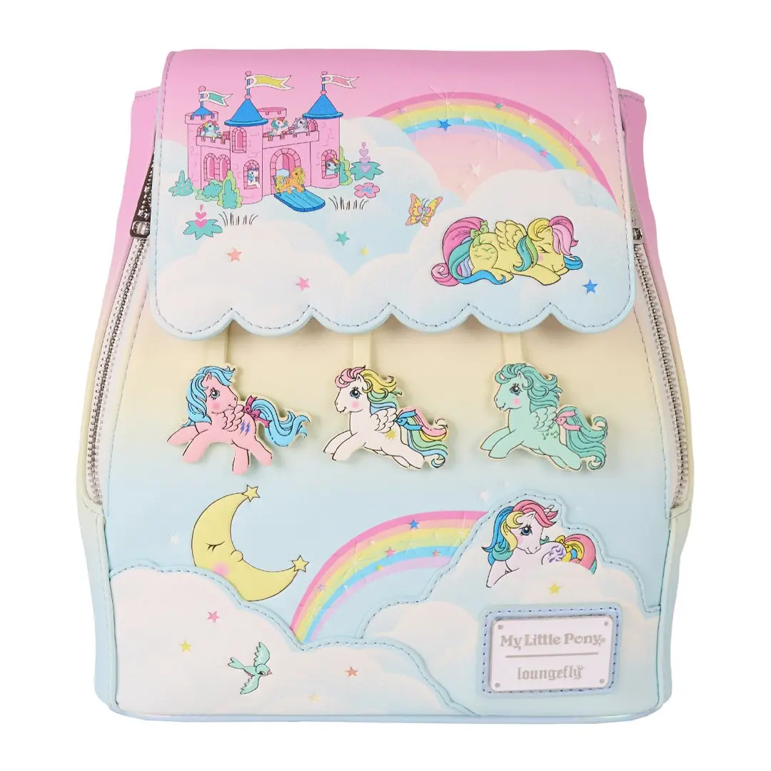 Loungefly My Little Pony Equestria Rainbow Mini Backpack, Cute Faux Leather Everyday Purse with Character Charms and Scalloped Flap, Rainbow Bag, Cute Backpacks, My Little Pony Characters, Glitter, Casual Wear, Cartoon Character