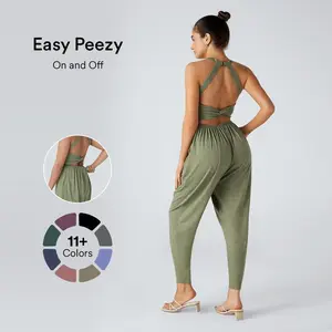 Backless Twisted U Neck Side Pocket Harem Casual Jumpsuit-Easy Peezy Edition # Outdoor Fun
