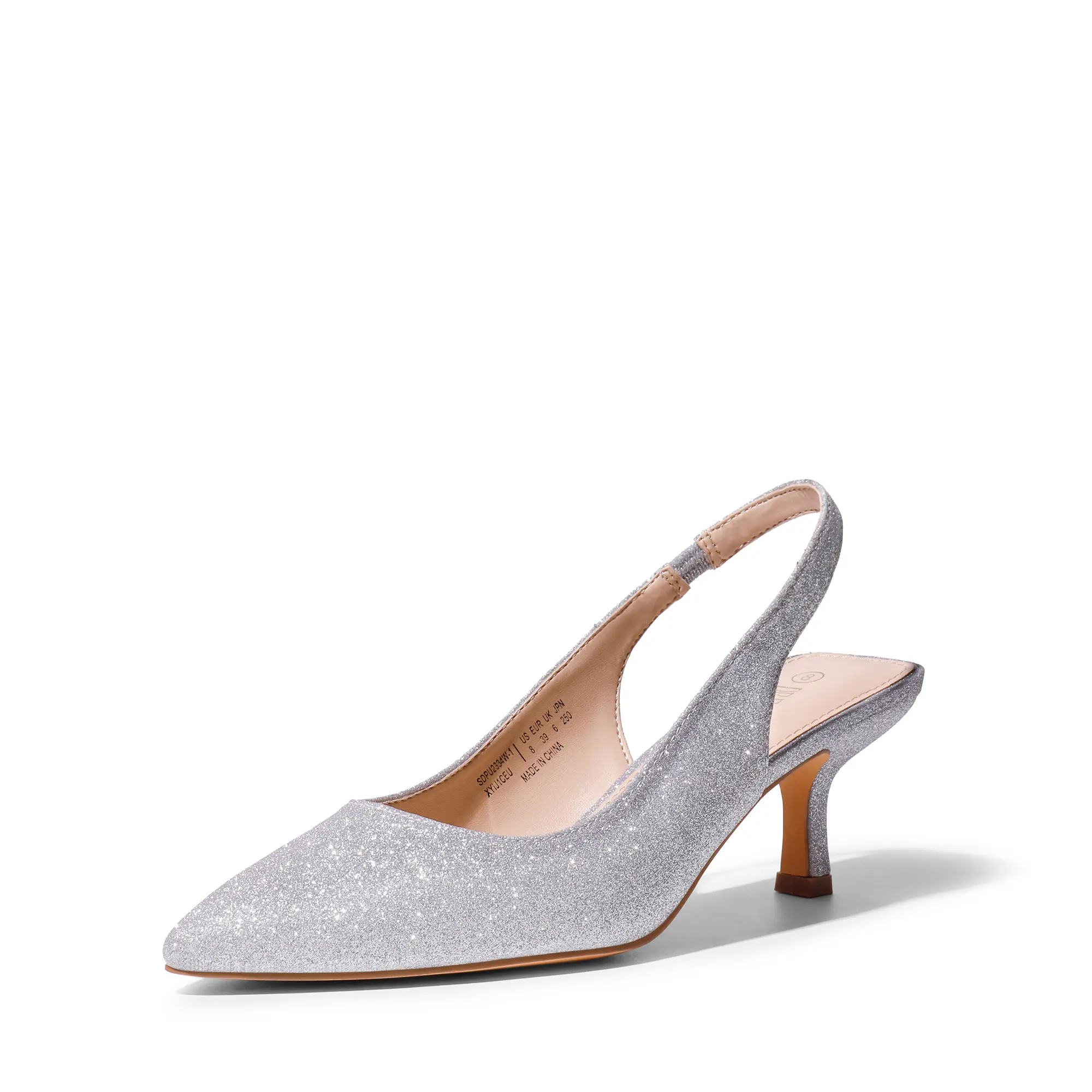 Dream Pairs Heels for women, Classy Silver Glitter Slingback Pumps with an Elegant Pointed Toe, Comfortable Cushioned 2.4in Kitten Heel Footwear, Latex Bed, Breathable, Shoe