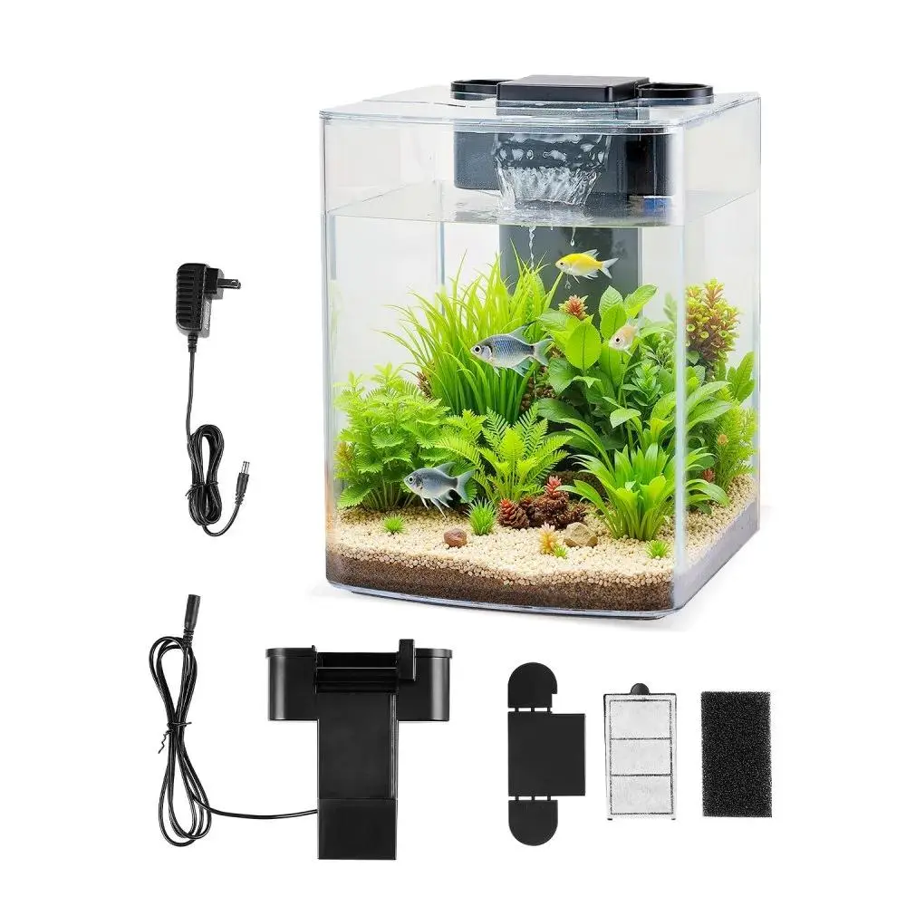 【SummerFinds】VEVOR Fish Tank Aquarium, 2 Gallon Arch Ultra-Clear GPPS Starter Smart Tank Adjustable 3 Color Lighting, Self Cleaning System Fishbowl for Freshwater & Saltwater Fish Home, Office, or Pet Use