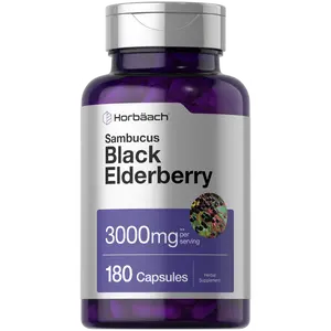 Horbäach Black Elderberry | 3000mg Capsules | 180 Count | Non-GMO, Gluten Free | Sambucus Extract Supplement