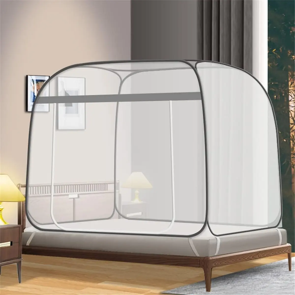 Large Pop Up Mosquito Net Tent with Bottom Portable Folding Mosquito Net for Bedroom and Outdoor Camping, Double Zipper Door, Breathable Honeycomb Mesh, Travel Mosquito Nets for Families