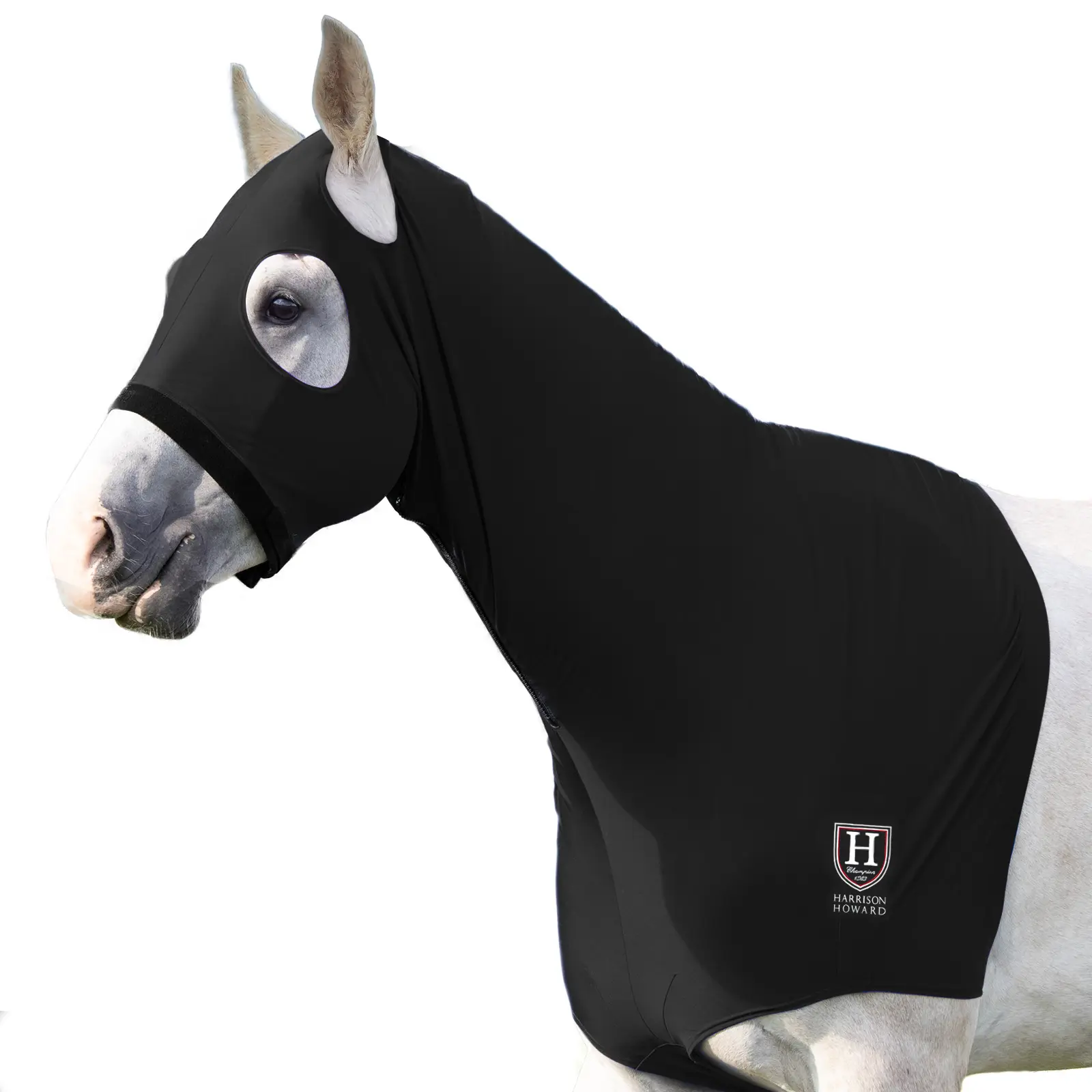 Harrison Howard Equestrian Earless Stretch Hood - Snug-Fitting Zip-Closure Cover for Face, Neck, Shoulders, Mane, Chest & Withers, Adjustable-Fit Stretch Fabric for Show Prep