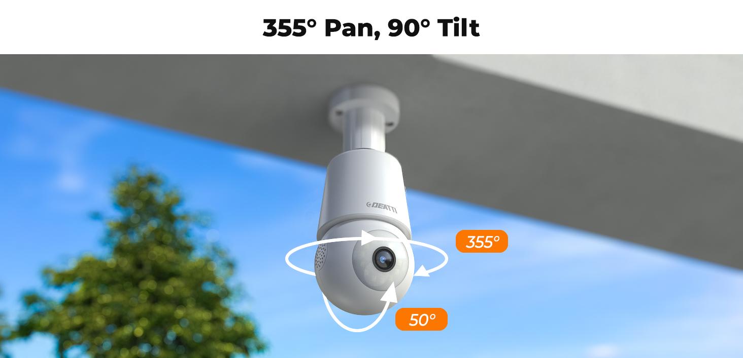 DEATTI 4MP Bulb Security Camera 2.4GHz 360° 2K Wireless Outdoor & Indoor Full Color Day & Night Motion Detection Audible Alarm Easy Installation Alexa Compatible Audio Connection