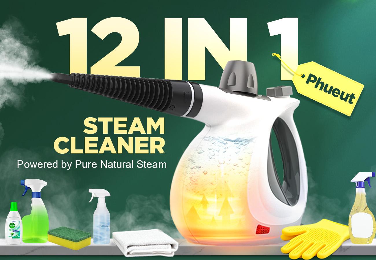 Phueut Pressurized Handheld Multi-Surface Natural Steam Cleaner with 12 pcs Replacement Parts , Multi-Purpose Steamer for Home Use, Kitchen and Car