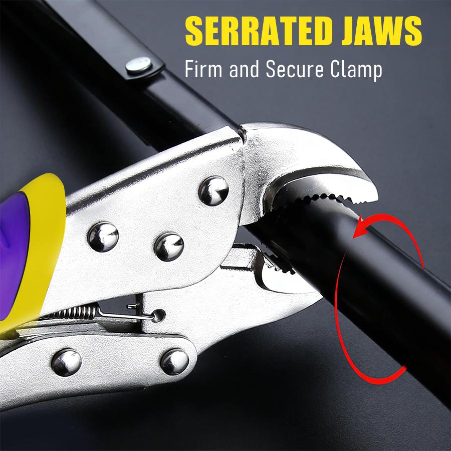 6-Piece Locking Pliers, Vice Grips Pliers Set, 5",7" & 10" Curved Jaw Locking Pliers, 6-1/2" & 9-1/2 Long Nose Locking Pliers, 6" Locking C-Clamp, Two-Color TPR Handle, Roll Up Pouch Included