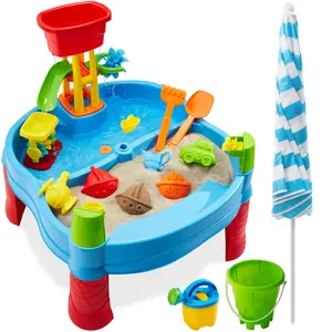Best Choice Products Kids Sand & Water Outdoor Activity Table, 2-in-1 Play Set w/ 18 Accessories, Adjustable Umbrella