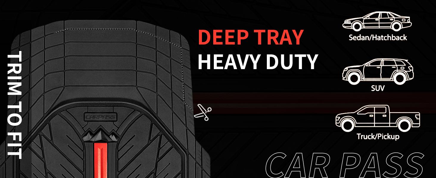 CAR PASS Tire Tread DeepDish Rubber Floor Mats，Heavy Duty car mats， Universal XL~M ，Fit for Truck SUV Vehicle Automotive, Waterproof car mats 3 Piece