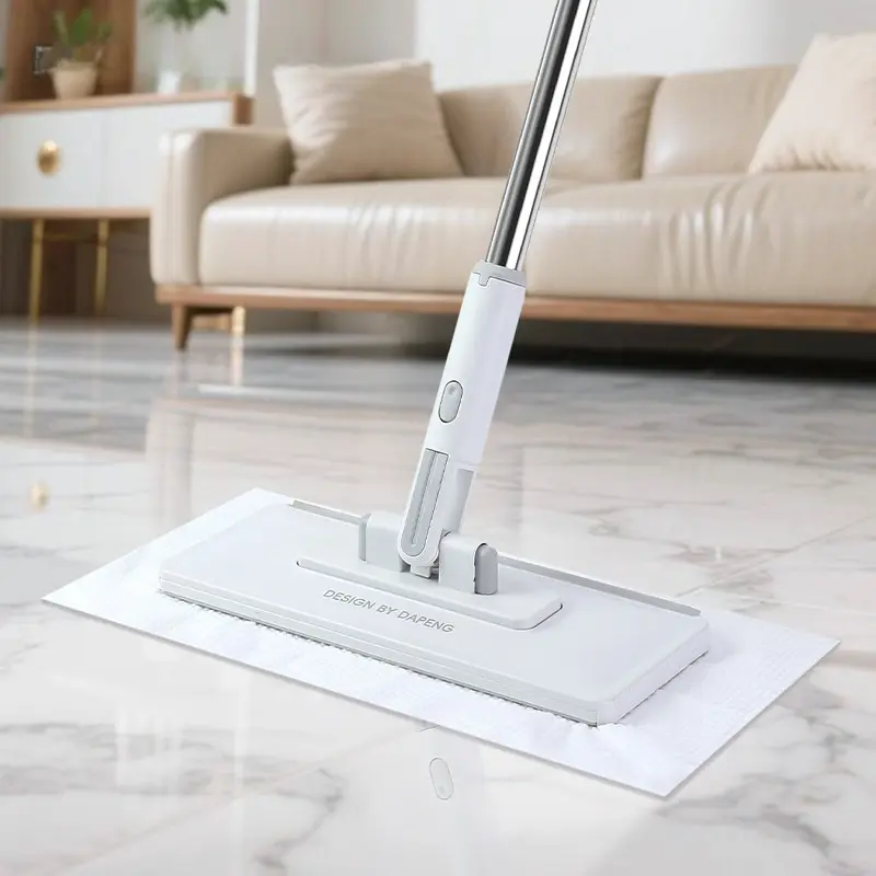 Adjustable Flat Clip Cleaner Wand Mop with 40-in Handle, Touchless Plug-and-Play Linen Dry Cloths (5 Included) - Home Care Tool for Windows, Floors, Cleaner Wand Mops