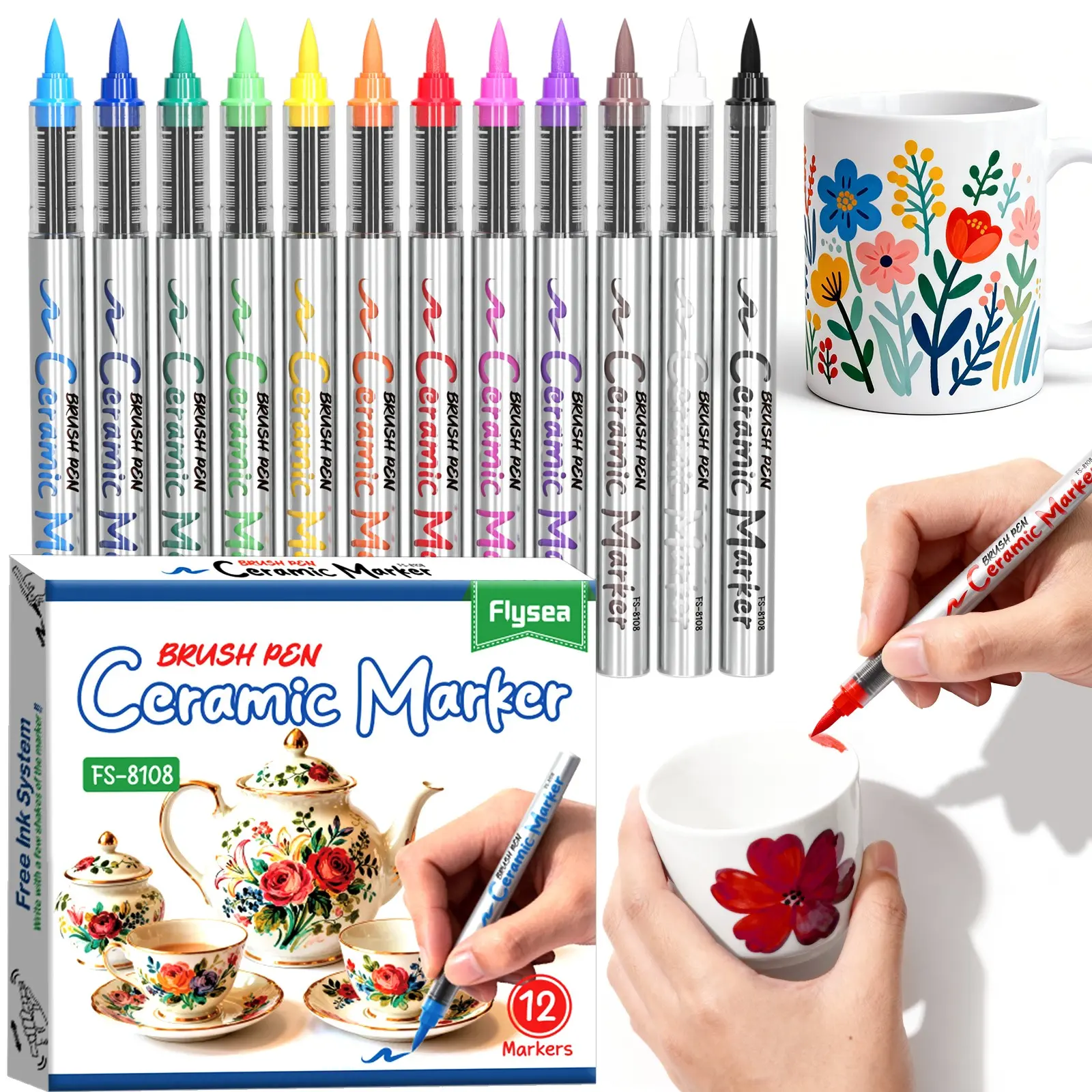 12 Colors Ceramic Paint Marker Pens, Acrylic Paint Pens for Art DIY, Ceramic Painting, Wood, Glass Drawing Supplies