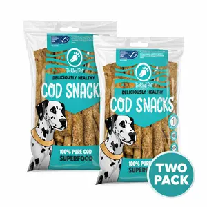 TickledPet Cod Snacks Protein Packed 100% Natural Cod Dog Treats 10 oz Single Ingredient Omega & Calcium Rich Guilt-Free Snacks - Pack of 2