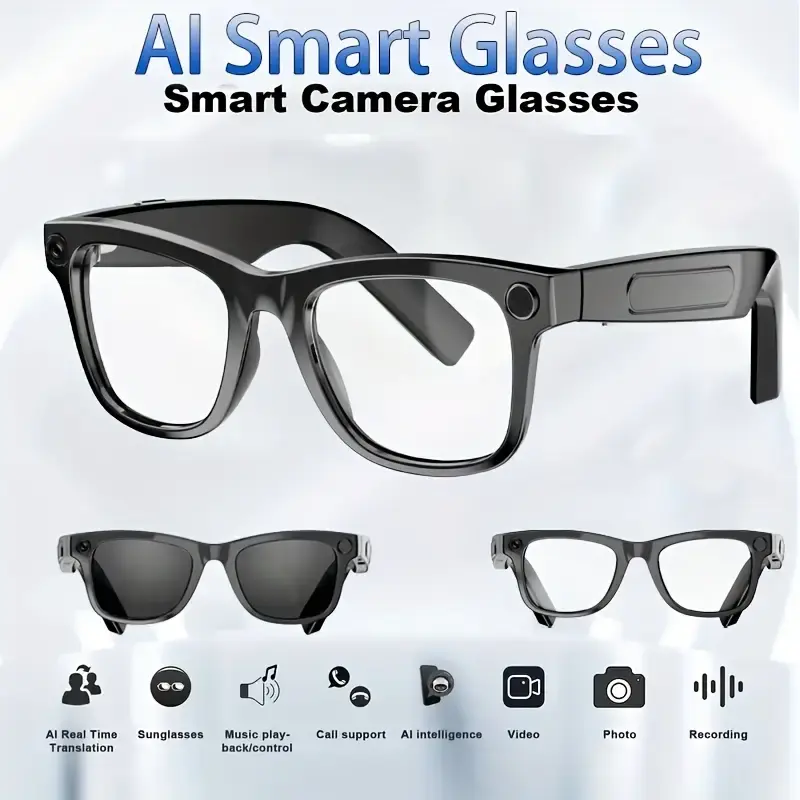 Multifunctional Wireless Smart Glasses, Recording Glasses with Camera First-Person View Recorder, HiFi Music Calls, UV Blue Light Blocking, AI Translator for Men - Wearable Electronics Device, Multifunctional Smart Glasses