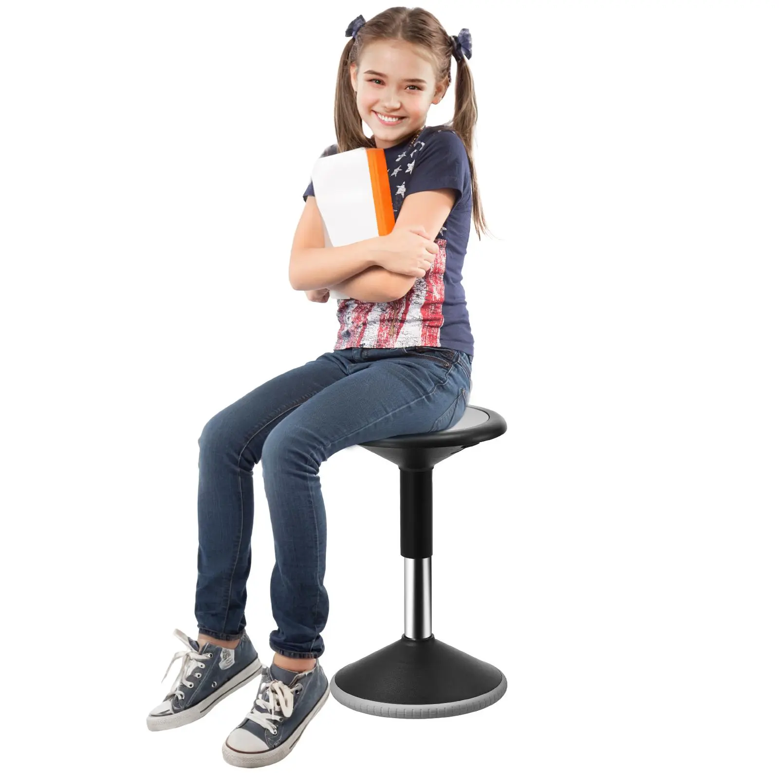 【SummerFinds】VEVOR Wobble Chair,  , Height-Adjustable (15.7-21.7") Active Chair, Flexible Seating Wobble Stool Made of PVC+ABS Improves Focus & Posture, Ideal for Schools, Office and Home, Age 12-18, Black