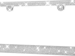 License Plate Frame - Lastingly Bling and Sparkly License Plate Frame for Women, Stainless Steel & Obstruction-Free Frame with Multifaceted Rhinestones,White, 1 Pack