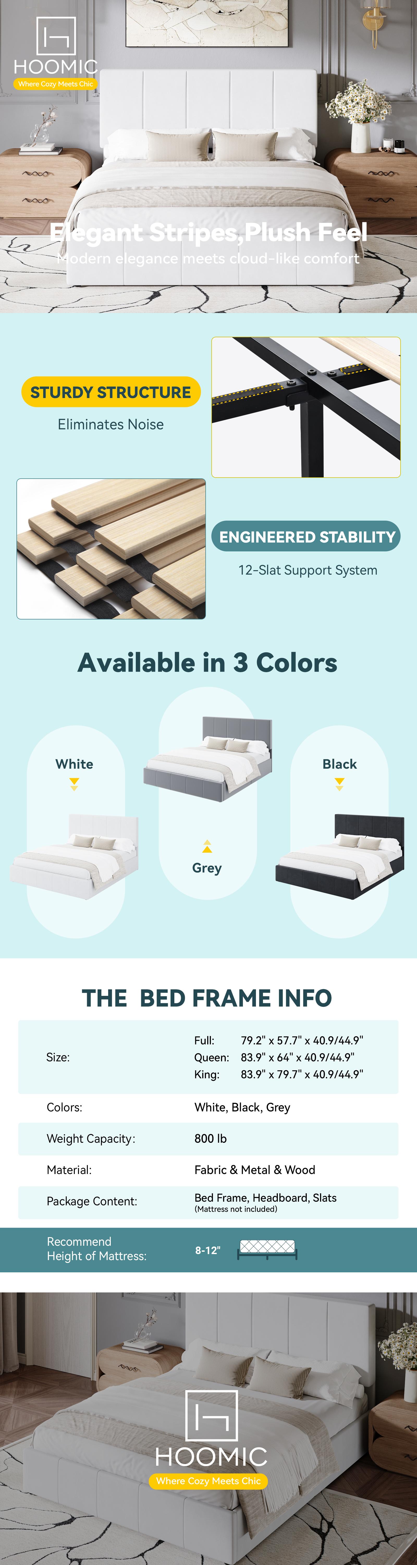 HOOMIC Dutch Velvet Upholstered Platform Bed Frame【Frame Only No Mattress】with Vertical Channel Tufted Adjustable Headboard,Full/Queen/King,Black/Grey/White HOOMIC Dutch Velvet Upholstered Platform Bed Frame【Frame Only No Mattress】with Vertical Channel Tufted Adjustable Headboard,Full/Queen/King,Black/Grey/White