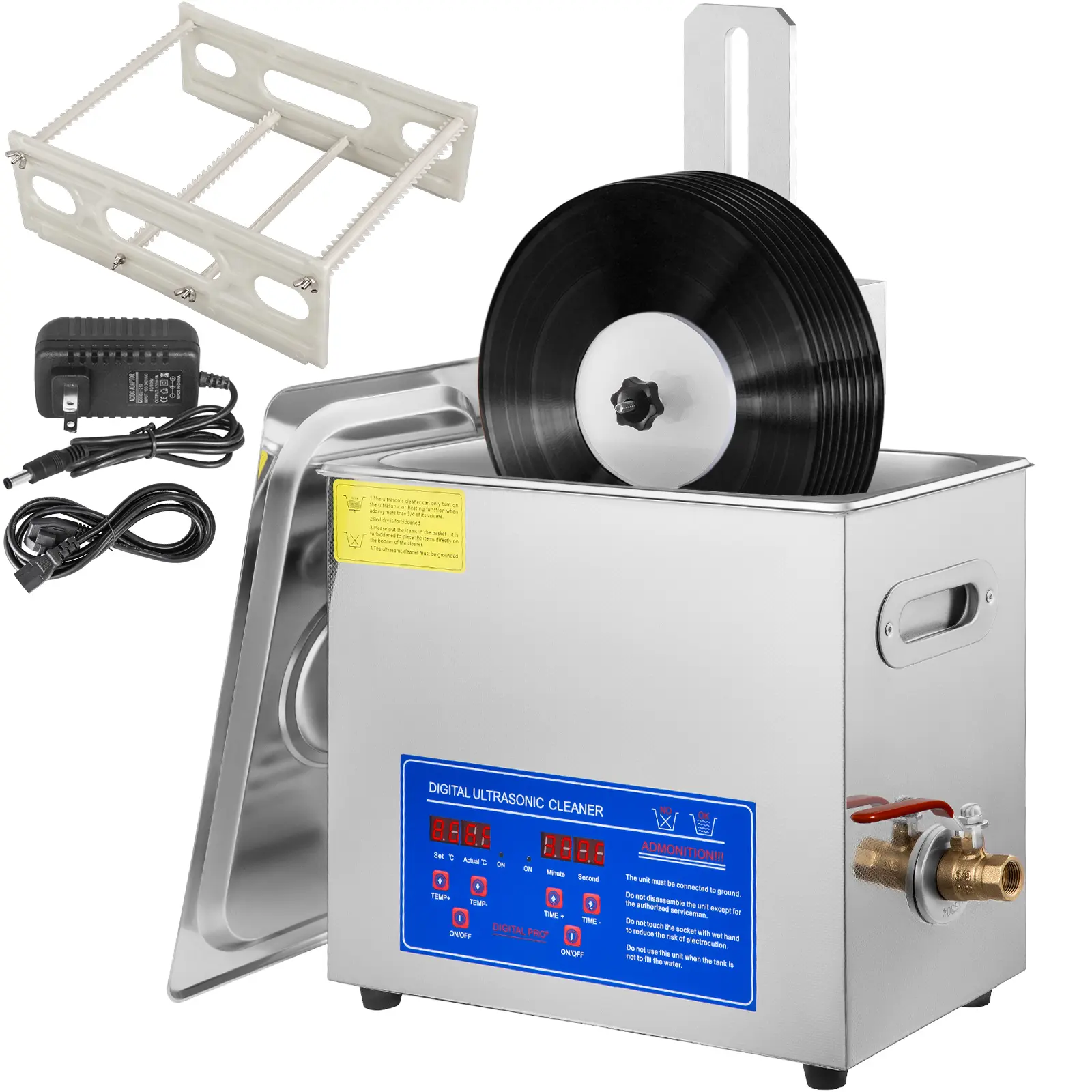 VEVOR Ultrasonic Vinyl Cleaner 6L, 7-12 Inch 8 Records Ultrasonic Vinyl Cleaning Machine 180W Ultrasonic Records Cleaner with Drying Rack for Home Store