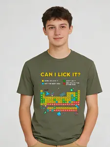 GEEKSOUTFIT Men's Short Sleeve Can I Lick It Periodic Table Geek T-Shirt Casual Cotton Graphic Tee for Summer Wear