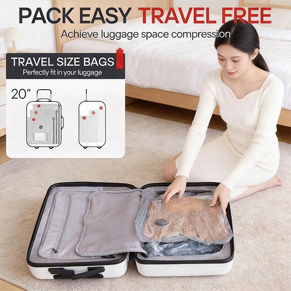 Travel Vacuum Sealer Bags with USB Electric Pump Space-Saving Lightweight Organizers for Clothes & Travel Must-Haves 9 Pack