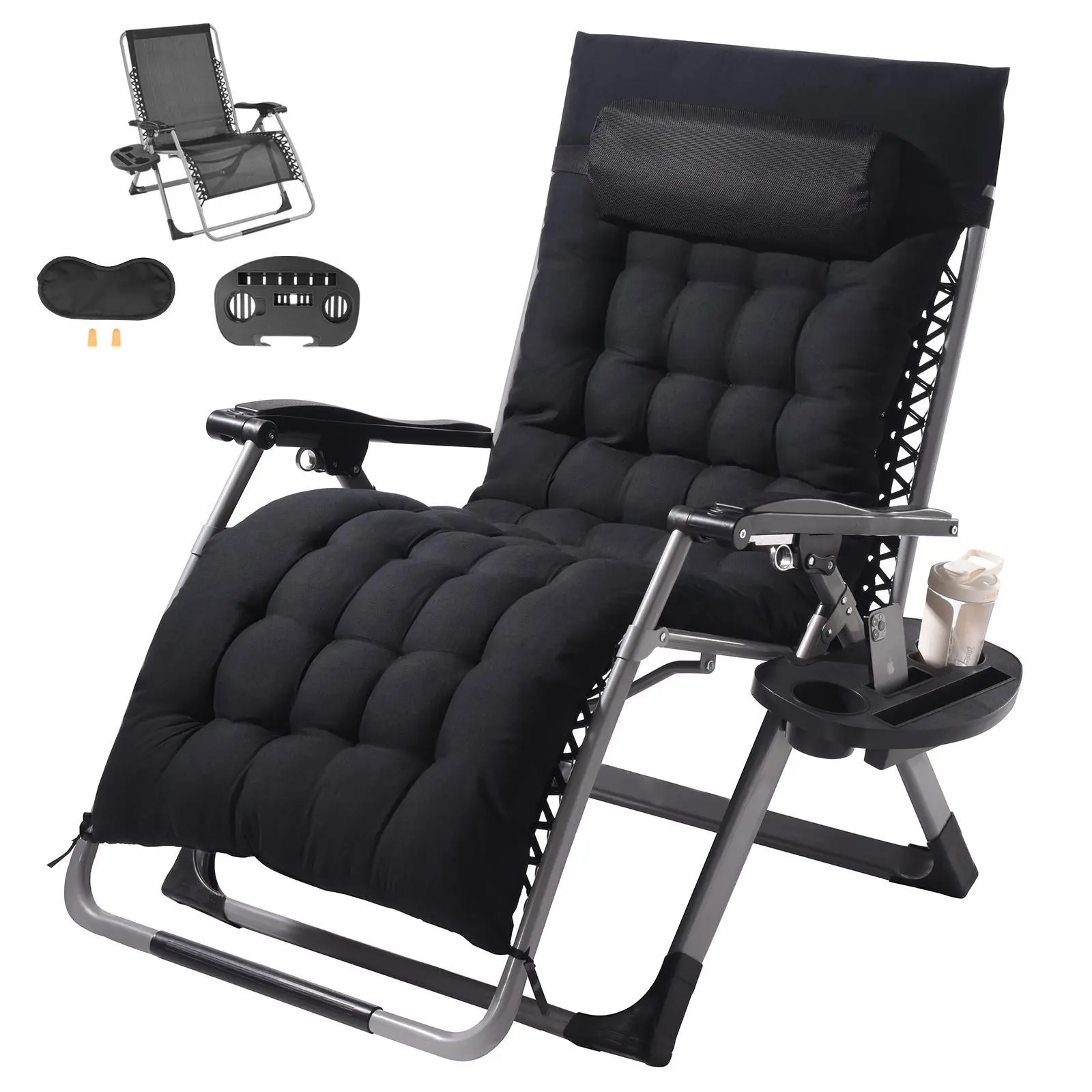 【SummerFinds】VEVOR Zero Gravity Chair,  , 33 inch Zero Gravity Recliner Lounge Chair for Indoor and Outdoor, Adjustable Anti Gravity Chair with Cushion, Headrest, Footrest, and Cupholder, 500 lbs, Black