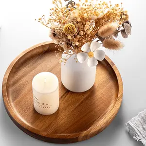 Wooden Serving Tray Round Shape Charcuterie Boards Decorative Tray for Living Room Kitchen Home 20.5x20.5x1.8cm Brown Wood Plate - Plates, Picture