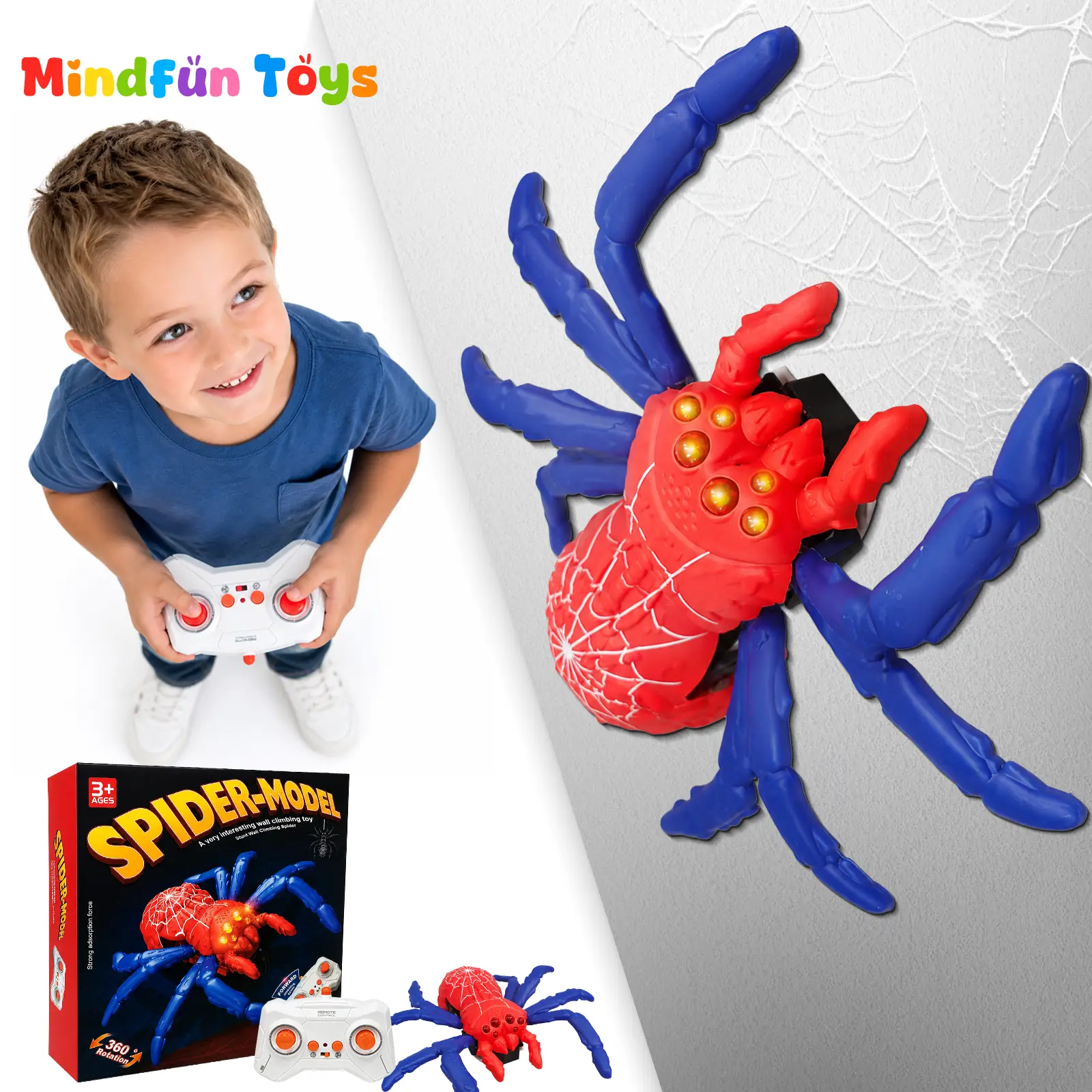 Wall Crawler Spider Rechargeable Remote Control Toy | 360° Rotation Wall Ceiling Floor Climbing Robot | Funny Prank Birthday Gift for Kids Boys Girls Ages 4-12