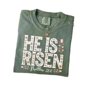Comfort Colors Floral Easter Cross Shirt - He Is Risen Christian Tee